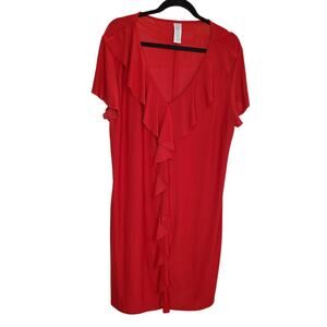 Red Ruffle V Neck Pull Over Midi Dress Size 1X